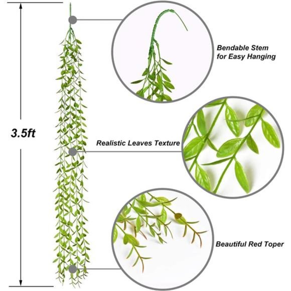 6pcs Artificial Vines Fake Greenery Garland Willow Leaves with Total 30 Stems - Picture 7 of 7